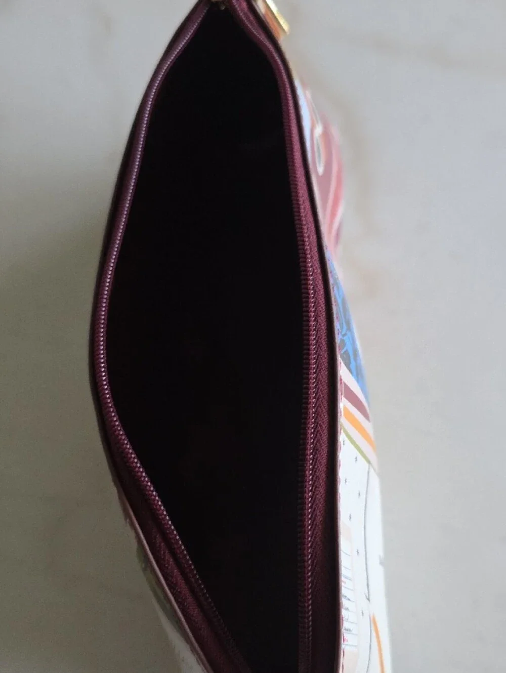 kate spade multicolor printed pencil case in cream, blue, green and burgundy